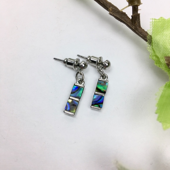 Jewelry - ABALONE w/ Silver Tone Rectangular Dangly Earrings